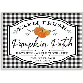 Stupell Industries Farm Fresh Pumpkin Patch Sign Black Checkered Plaid, AE Design Wall Plaque, 13 x 19