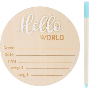 Baby Announcement Sign, 5.91in Wooden Baby Announcement Plaque Hello World Newborn Sign Newborn Baby Name Board for Photo Props Baby Shower Hospital Nursery(White) in Saudi Arabia