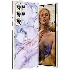 Marble Case for Samsung Galaxy S24 Ultra 5G, Soft Silicone Clear TPU Case for Women, Cute White Blue Marble Pattern Anti-Scratch Shockproof Protective Cover for Samsung S24 Ultra 6.8-inch (White)