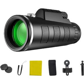 40×60 Monocular Telescope High Definition Low Night Vision Monocular with A Smart Phone Holder and A Tripod Bird Watching Travel