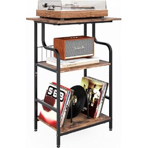 Record Player Stand, 3-Tier Record Player Table, Vinyl Record Storage with Extra-Large Desktop, Turntable Stand End Table for Vinyl Record, Record Holder for Living Room - Rustic Brown