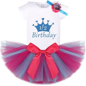 1/2 Birthday Outfits for baby girls photo outfits Tutu Skirt Cotton Romper+Tutu Skirt+Crown Headband