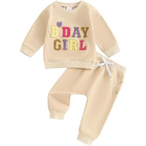 Kayotuas Birthday Girl Outfit Toddler Baby Girl Fall Winter Clothes Embroidery Sweatshirt and Pants Little Kids Two Piece Set