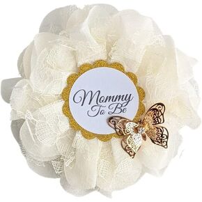 Ivory Mom To Be Pin | Mommy To Be Button | Butterfly Baby Shower Ribbon | Gender Reveal Baby Sprinkle Pin | Mother To Be Keepsake Gift | Made In USA | 3.5 Inches Across