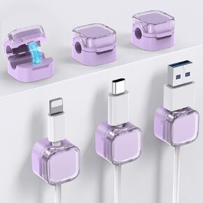 AhaStyle Magnetic Cable Organizer [1s Lock] 6 Pack Cord Cable Holders Clips Strong Adhesive Cable Cord Keeper [Smooth Adjustable] Hide Wire Cord Organizer for Nightstand Kitchen Car Office (Black)
