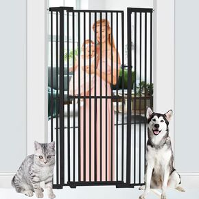 71 inch Extra Tall Pet Gate Baby Gate, Extra Wide Adjustable 29.13-42.08in, Pressure Mounted Walk Through Swing Safety Cat Gates for Stairs, Doorways, Kitchen, Black