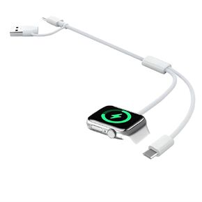 3 in 1 Short Charger for Apple Watch Portable Charging Cable Compatible with iWatch Series 10/Ultra 2/SE 2/9/8/7/6/5/4/3/2/1 and iPhone 14/13/12/11/Pro/Max/XS/X, iPad, AirPods, MacBook, 1.3ft/40cm