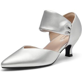RIBONGZ Kitten Heels for Women Closed Toe Comfortable Low Heels Pointed Toe Sexy Slip on Pumps Bridal Party Dressy Shoes