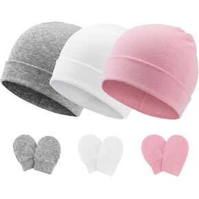 Newborn Baby Hats and Mittens Set Infant Beanie Cap Toddler Gloves Newborn Hospital Hats for Baby Boy Girl Kid 0-6 Months in Kuwait