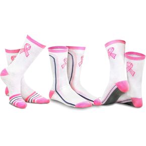 Women's Novelty Socks Breast Cancer Awareness Cotton Crew 5 Pair Best Gift for Her (Pink Ribbons)