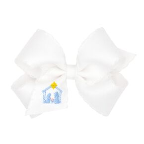 Wee Ones Girls Grosgrain Hair bow with Moonstitch Edge and Nativity Scene Embroidery, Nativity, Medium