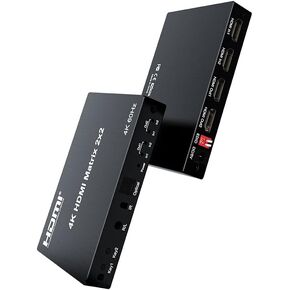 6x2 HDMI 2.0 Matrix Switch Splitter, 6 in 2 Out HDMI Matrix Switcher Selector Supports 4K@60Hz 18Gbps UHD HDR HDCP 2.2, with Remote Control & Optical SPDIF 3.5mm Audio Extractor, EDID Management
