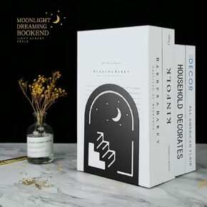 QiMing Stars Moon Ladder Bookends، زوج واحد من حاملات كتب الأحلام المعدنية لأرفف المكتب هدية للبالغين والأطفال (ذهبي) in Kuwait