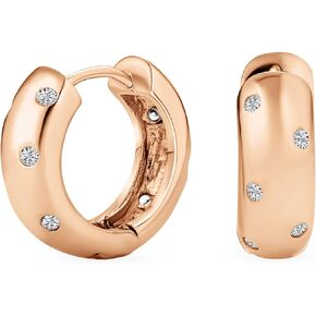 5 Five Row Pave Cubic Zirconia CZ Wide Huggie Hoop Earrings For Women Wedding Rose Gold Plated .925 Sterling Silver