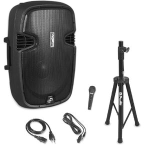 Pyle Wireless Portable PA Speaker System - 1500W High Powered Bluetooth Compatible Active Outdoor Sound Speakers w/USB SD MP3 RCA - 35mm Mount, Stand, Microphone, Power Cable - Pyle PPHP155ST