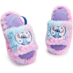 Disney Lilo & Stitch Womens Slippers Ladies Slider Slippers Adult Slip On Indoor House Shoes with Fur Elastic Heel Strap