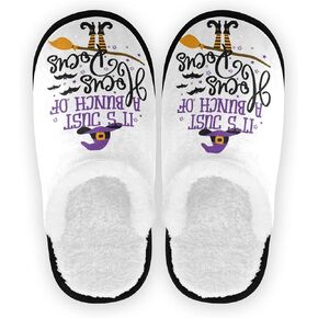 Halloween Quote Witch Fuzzy Women's Slippers,It Is Just A Bunch Of Hocus Pocus Medium Fluffy Coral Fleece Travel House Shoes Indoor Outdoor Multi Medium Wide