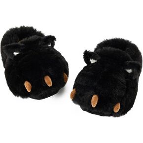 LEMZONE Fuzzy Animal Slippers for Women Cute Warm Furry Bear Paw Funny House Slippers with Non-skid Bottoms