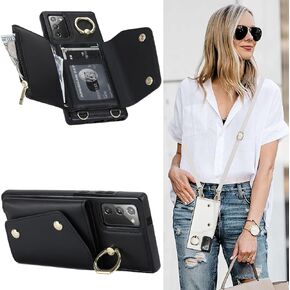 for Samsung Galaxy Note 20 Case for Women, Crossbody Wallet Case with Credit Card Holder Lanyard Shockproof Purse Kickstand Case for Samsung Galaxy Note 20.Crossbody Rose Gold