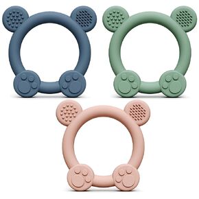 PandaEar 3 Pack Baby Teething Toys Silicone for Babies 0-6 Months, Baby Teething Rings 6 to 12 Months, Silicone Baby Teether BPA Free, Teething Relief Soothing Sore Gums and Easy to Hold