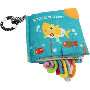 YooLove Soft Cloth Crinkle Books, Baby Books Toys Touch and Feel Baby Books Interactive Early Education Toys for Babies,Toddlers Infant, 0-6-12-18 Months,Teether Ring Teething Toys, Fish, Octopus
