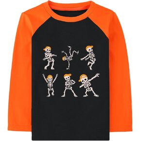 Halloween Shirts for Kids Long Sleeve Dancing Skeleton Graphic Tees Raglan Sleeve Trucks T-Shirt 2-7 Years