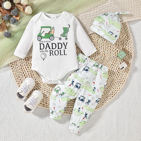 Newborn Baby Boy Girl Golf Outfit Long Sleeve Letter Golf Cart Romper Golf Pants Baby Golf Hat Set 3Pcs Fall Clothes in Saudi Arabia