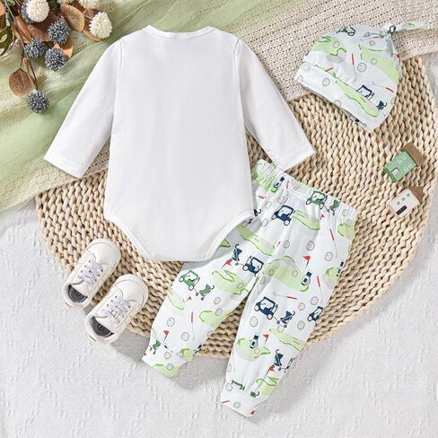 Newborn Baby Boy Girl Golf Outfit Long Sleeve Letter Golf Cart Romper Golf Pants Baby Golf Hat Set 3Pcs Fall Clothes in Saudi Arabia
