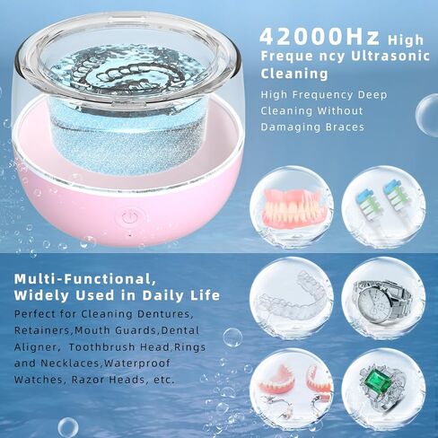 ARGOMAX Ultrasonic Retainer Cleaner for Dentures: 24W 200ml Portable Ultrasonic Cleaner Machine for All Dental Aligner, Braces, Mouth Guards, Toothbrush Head, Shaver Head, Jewelry - White+Cyan. in Saudi Arabia