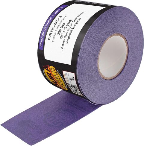Dura-Gold Premium 220 Grit Purple Film Ceramic Longboard Sandpaper, 2-3/4" Wide Continuous 12 Yard Roll - Hook & Loop Backing for Auto & Woodworking Air File Long Board Sanders, Hand Sanding Blocks in Saudi Arabia