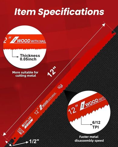 25 Pack 6 Inch 6/12 Tpi Reciprocating Saw Blades for Nail-Embedded Wood… | Bi-Metal Demolition Reciprocating Saw Blade for Faster Cutting Stud and Nail,Tree Trimming,PVC,Garden Pruning,Pallets etc in Saudi Arabia