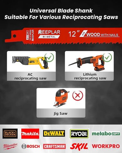 25 Pack 6 Inch 6/12 Tpi Reciprocating Saw Blades for Nail-Embedded Wood… | Bi-Metal Demolition Reciprocating Saw Blade for Faster Cutting Stud and Nail,Tree Trimming,PVC,Garden Pruning,Pallets etc in Saudi Arabia