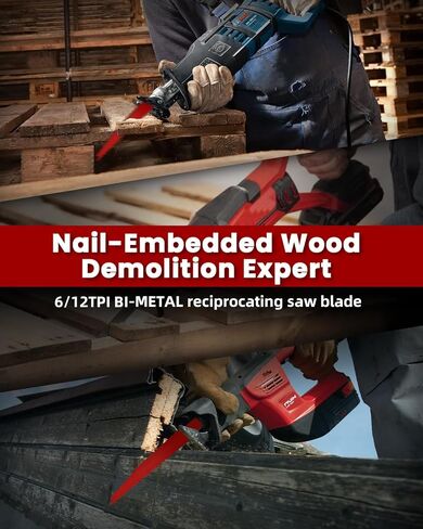25 Pack 6 Inch 6/12 Tpi Reciprocating Saw Blades for Nail-Embedded Wood… | Bi-Metal Demolition Reciprocating Saw Blade for Faster Cutting Stud and Nail,Tree Trimming,PVC,Garden Pruning,Pallets etc in Saudi Arabia