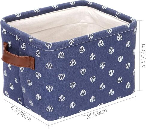 سلة تخزين صغيرة الحجم من Hinwo بحجم 4 لتر، سلة تخزين مربعة قابلة للطي من قماش الدنيم مع مقابض من جلد البولي يوريثان للأرفف والمكاتب، مجموعة من 4 قطع، 7.9 × 6.3 × 5.5 بوصة، أزرق داكن in Kuwait