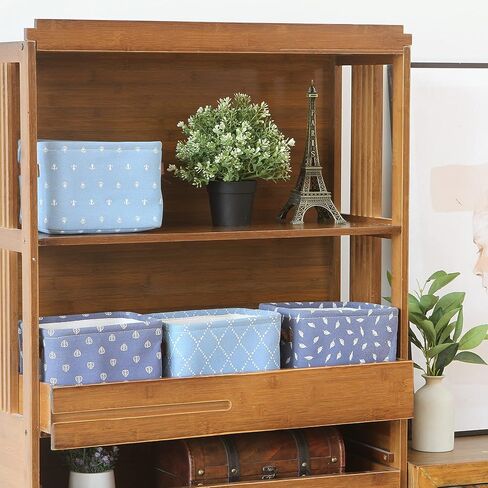 سلة تخزين صغيرة الحجم من Hinwo بحجم 4 لتر، سلة تخزين مربعة قابلة للطي من قماش الدنيم مع مقابض من جلد البولي يوريثان للأرفف والمكاتب، مجموعة من 4 قطع، 7.9 × 6.3 × 5.5 بوصة، أزرق داكن in Kuwait