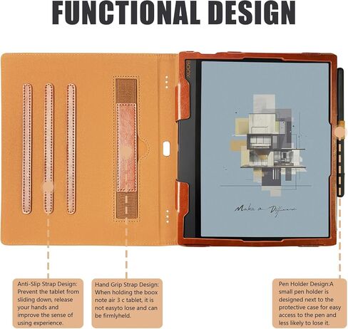 حافظة E NET-CASE لجهاز BOOX Note Air 3 C/Air 3 B/W E/Air 2/Air 2 Plus Ink Tablet 10.3 بوصة ePaper، تصميم جديد محسن غطاء حامل دوار 360 درجة مع حامل قلم/حزام يد، نوم/استيقاظ تلقائي ( أسود) in Kuwait