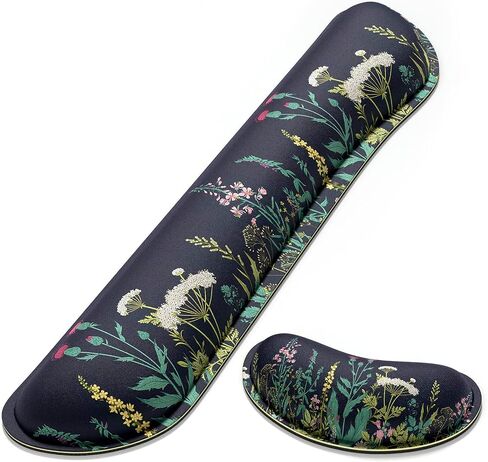 Dapesuom Enlarge Keyboard Wrist Rest, Memory Foam Wrist Cushion for Desk Mat Support, Cute Pain Relief Keyboard Mouse Pad Rests Set with Non-Slip Base for Gaming Laptop Office Computer, Elegant Flower in Kuwait