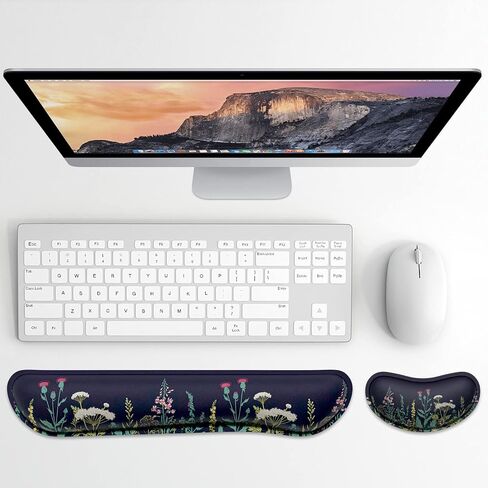 Dapesuom Enlarge Keyboard Wrist Rest, Memory Foam Wrist Cushion for Desk Mat Support, Cute Pain Relief Keyboard Mouse Pad Rests Set with Non-Slip Base for Gaming Laptop Office Computer, Elegant Flower in Kuwait
