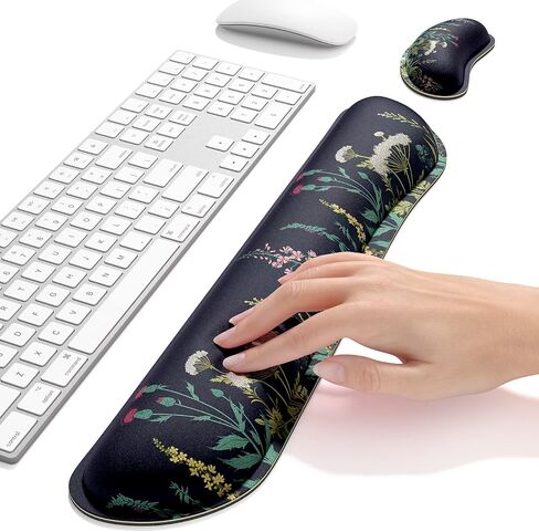 Dapesuom Enlarge Keyboard Wrist Rest, Memory Foam Wrist Cushion for Desk Mat Support, Cute Pain Relief Keyboard Mouse Pad Rests Set with Non-Slip Base for Gaming Laptop Office Computer, Elegant Flower in Kuwait