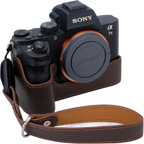حافظة كاميرا Bowan لهاتف Sony a7 III ILCE7M3/B، حافظة نصف كاميرا مصنوعة يدويًا من الجلد الطبيعي الأصلي لـ A7 Mark III، A7R III، A9 A7 II، A7R II إصدار فتحة سفلية للكاميرا + حزام يد (أخضر) in Kuwait