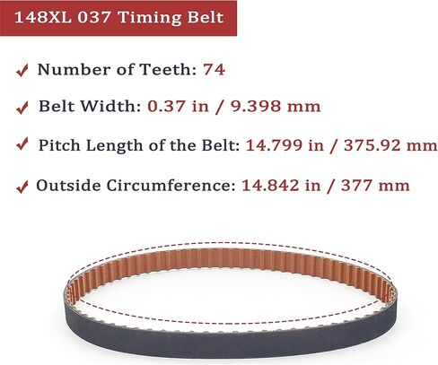 2-حزمة 148XL 037 أحزمة التوقيت، بني، تصميم مطور مانع للانزلاق، عرض الحزام 0.37 بوصة/9.4 مم، مناسب لآلات الختم، وآلات الخياطة، وآلات التعبئة والتغليف، وأجهزة الصنفرة، والمزيد in Kuwait