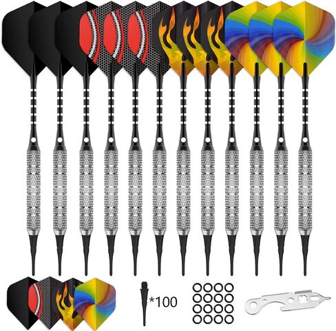 CyeeLife 18 Gram Soft tip Darts with 2Designs,4 Colors Aluminium shafts with Rubber Rings,100 Extra Tips and Dart Tool in Saudi Arabia