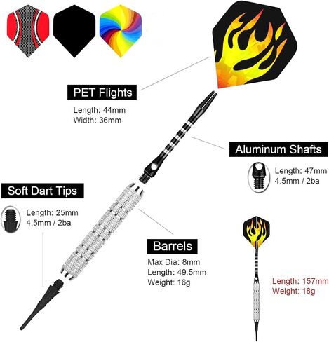 CyeeLife 18 Gram Soft tip Darts with 2Designs,4 Colors Aluminium shafts with Rubber Rings,100 Extra Tips and Dart Tool in Saudi Arabia