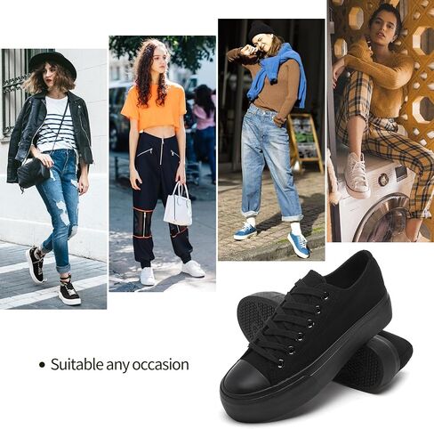 hash bubbie Platform Sneakers for Women White Platform Shoes Low Top Tennis Shoes Non Slip Black Fashion Canvas Sneakers in Kuwait