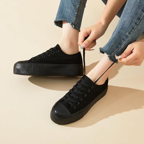 hash bubbie Platform Sneakers for Women White Platform Shoes Low Top Tennis Shoes Non Slip Black Fashion Canvas Sneakers in Kuwait