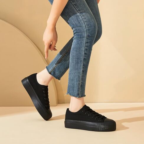 hash bubbie Platform Sneakers for Women White Platform Shoes Low Top Tennis Shoes Non Slip Black Fashion Canvas Sneakers in Kuwait