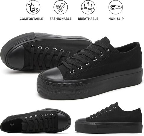hash bubbie Platform Sneakers for Women White Platform Shoes Low Top Tennis Shoes Non Slip Black Fashion Canvas Sneakers in Kuwait