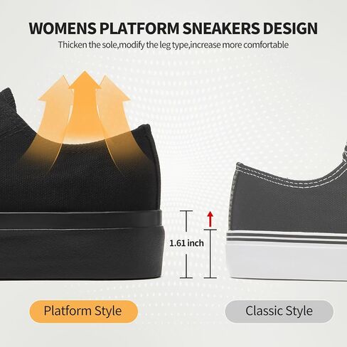 hash bubbie Platform Sneakers for Women White Platform Shoes Low Top Tennis Shoes Non Slip Black Fashion Canvas Sneakers in Kuwait