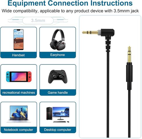 كابل صوت 3.5 ملم سلك Aux WH-1000XM5 كابل سماعة رأس بديل مع ميكروفون مدمج لسوني WH-1000xm5 WH-1000xm4 WH-1000xm3 WH-1000xm2 MDR-XB950N1 MDR-ZX770BN WH-xb910n WH-CH700N سماعات 4FT in Kuwait