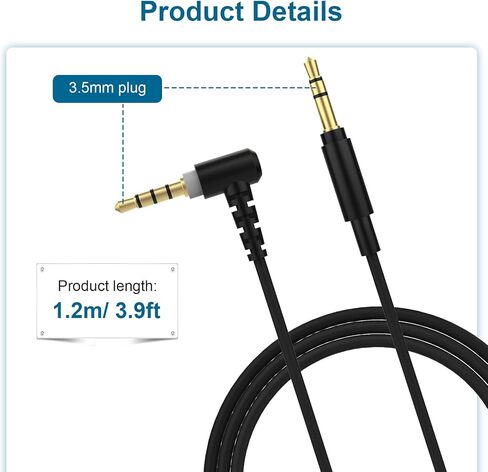 كابل صوت 3.5 ملم سلك Aux WH-1000XM5 كابل سماعة رأس بديل مع ميكروفون مدمج لسوني WH-1000xm5 WH-1000xm4 WH-1000xm3 WH-1000xm2 MDR-XB950N1 MDR-ZX770BN WH-xb910n WH-CH700N سماعات 4FT in Kuwait